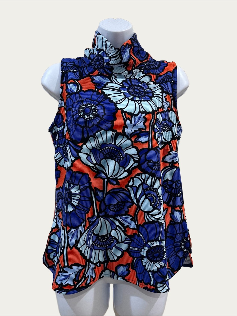 Funky Floral Bohemian Sleeveless Top Blue and Orange Medium - Bobeau